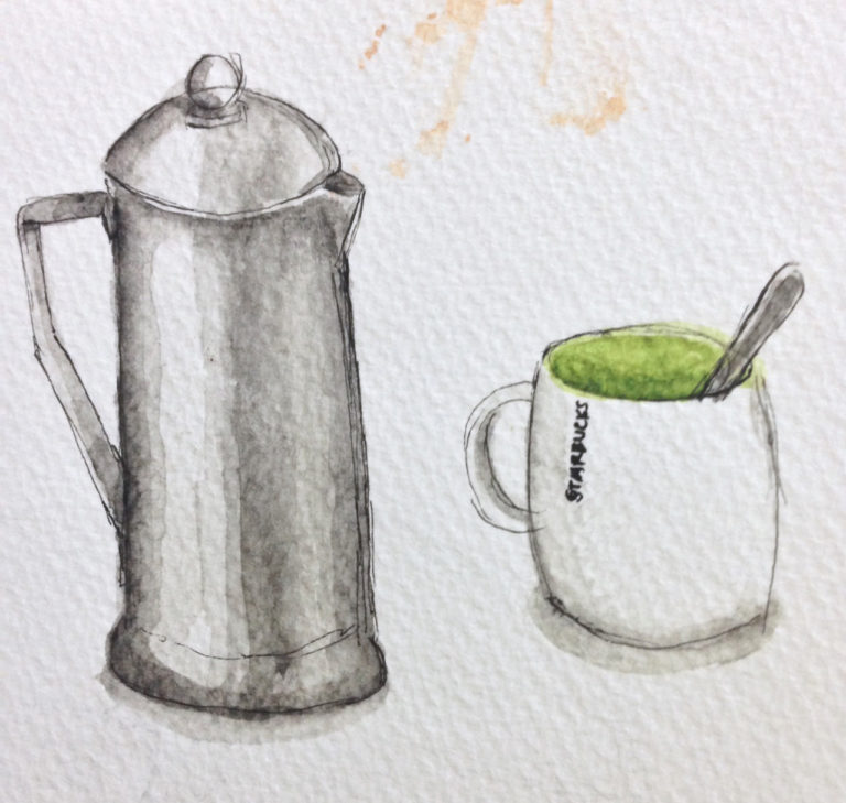 French Press and Coffee Watercolor
