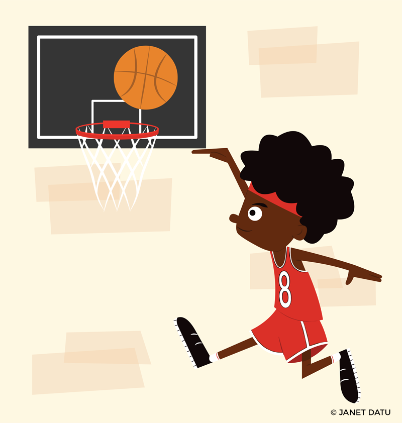 Boy in Red Jersey Playing Basketball